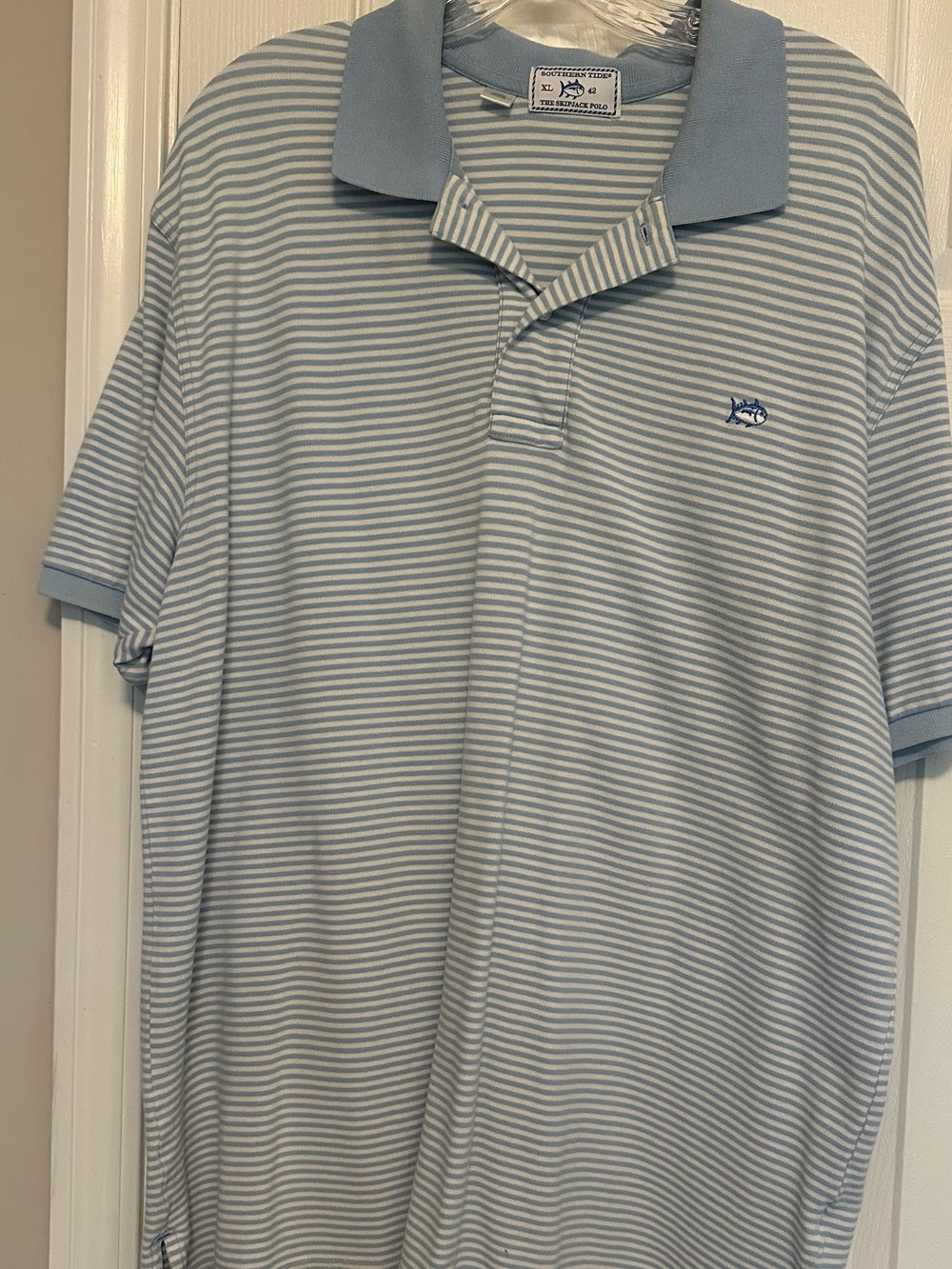 Southern Tide Light Blue and White Striped SkipJack Polo Shirt